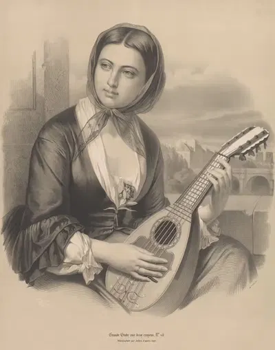 Женщина, играющая на мандолине by Бернар-Ромен Жюльен, 1851-1870 — digital art print download