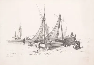 Парусники на пляже by Шарль-Луи Мозен, 1850-1884 — digital art print download