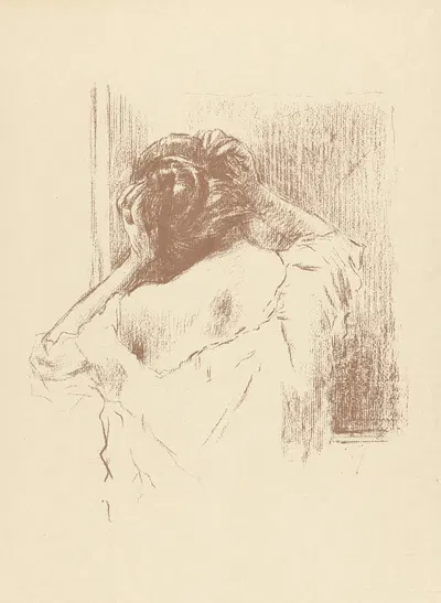 Woman in front of mirror puts her hair up by Ferdinand Luigini, 1893-1895 — digital art print download
