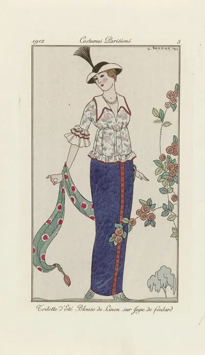 Летний туалет: блуза из льна на юбке из шифона by Жорж Барбье, 1912 — digital art print download