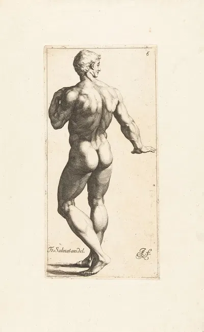 Nude man standing seen from behind by Jan de Bisschop, 1666-1671 — digital art print download