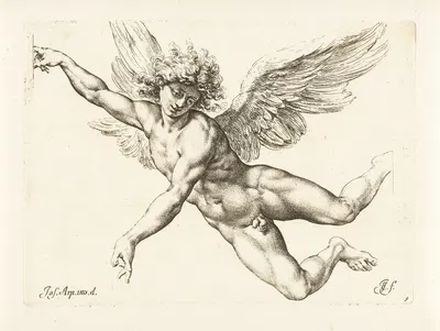 Study for a flying, nude angel by Jan de Bisschop, 1666-1671 — digital art print download