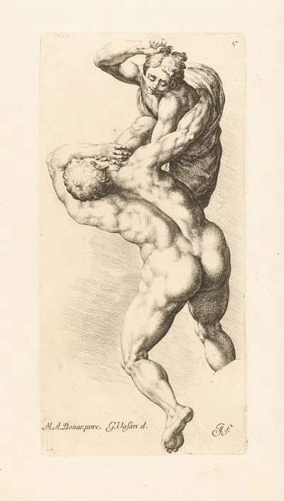 Battle between two damned by Jan de Bisschop, 1666-1671 — digital art print download