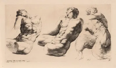 Two male torsos and a faun. by Jan de Bisschop, 1666-1671 — digital art print download