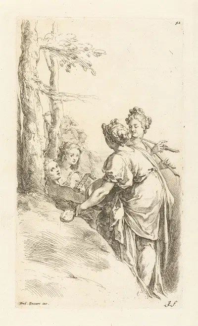 Girls playing music in a landscape by Jan de Bisschop, 1666-1671 — digital art print download