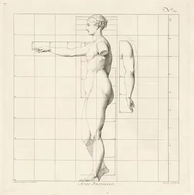Proportional study of a woman's body by Jan Punt, 1747 — digital art print download