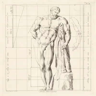 Proportional study of the body of Hercules Farnese by Jan Punt, 1747 — digital art print download