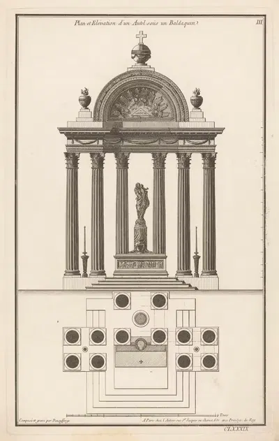 План и Elevation алтаря под балдахином by Жан Франсуа де Нёффорж, 1767 — digital art print download