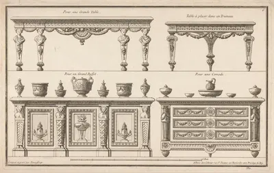 Pour une grande Table, Table à placer dans un Trumeau, Pour un Grand Buffet, Pour une Comode by Jean François de Neufforge,…