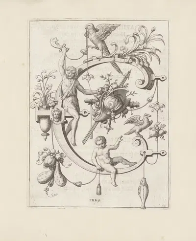 Letter C with Cain by Johann Theodor de Bry, 1595 — digital art print download