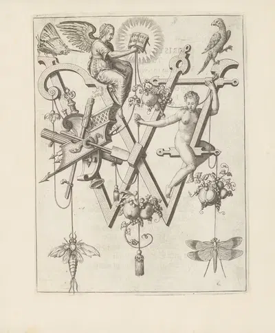 Letter W with the personification of Truth by Johann Theodor de Bry, 1595 — digital art print download