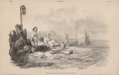 Трое детей, играющих в бухте by Леон Жан Батист Сабатье, 1844-1854 — digital art print download