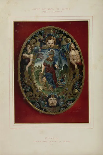 Минерва, овальный герб из эмали Лиможа 1555 by Леон Видаль, 1876-1883 — digital art print download