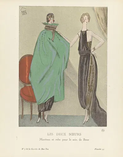 Две сестры: мантия и платье для вечера, от Бера by Марио Симон, 1922 — digital art print download