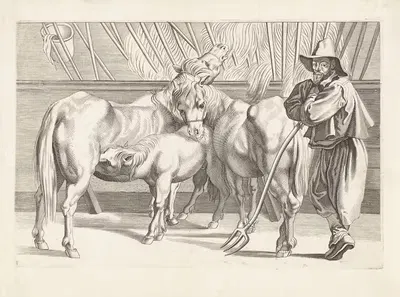 Конюшня с лошадьми и конюхом by Паулюс Понтий, 1616 - 1657 — digital art print download