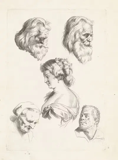 Изучение пяти голов by Паулюс Понтий, 1616 - 1657 — digital art print download