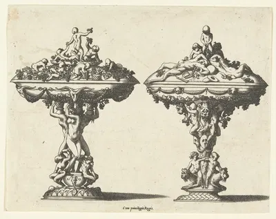 Two drinking bowls with lids by René Boyvin, 1542 - 1580 — digital art print download