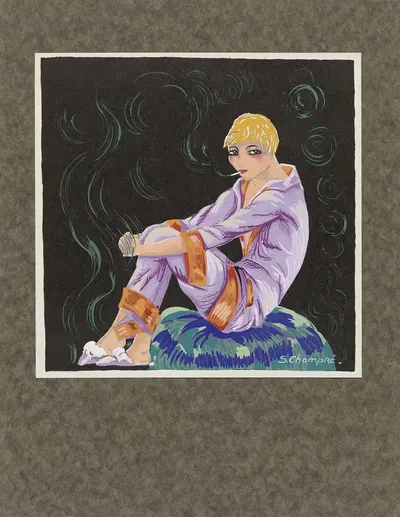 Сидящая женщина с сигаретой by С. Шомпре, 1920 — digital art print download