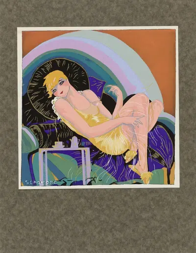 Женщина, лежащая на диване by С. Шомпре, 1920 — digital art print download