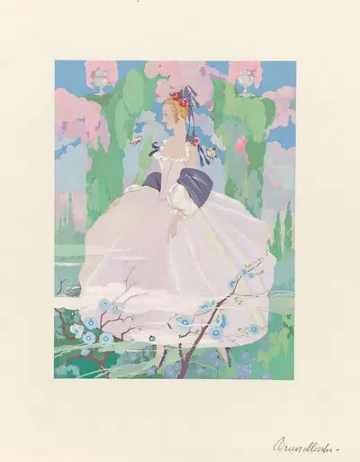Ла Гирланда – Женщина в розовом платье в саду by Умберто Брунеллески, 1919-1920 — digital art print download