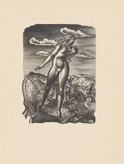 Cupid aims his arrow at a woman by Valentin le Campion, 1952 — digital art print download