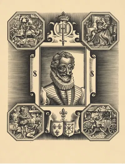 Portrait of Henry IV surrounded by scenes from his life by Valentin le Campion — digital art print download