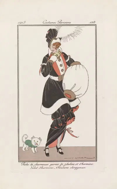 Robe de charmeuse garnie de zibeline et d'hermine. Gilet d'hermine by Victor Lhuer, 1913 — digital art print download
