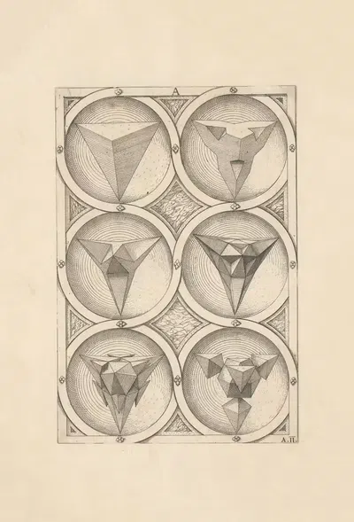 Перспектива регулярных тел (Perspective of regular solids), пл. 04. by Венцель Ямницер, 1568 — digital art print download