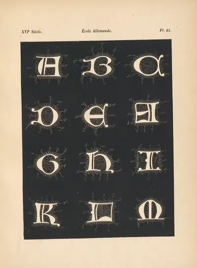 Немецкая школа – Алфавит унциалов, взятый из манускрипта by Альфред Прюнер, 1895 — digital art print download