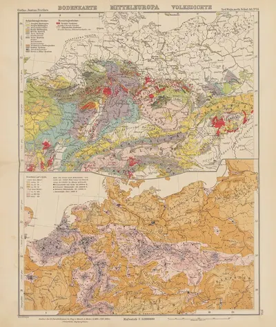 Карта почвы и плотность населения Центральной Европы by Эмиль фон Сидов, 1904 — digital art print download