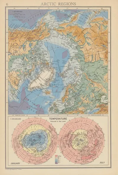 Arctic Regions Temperature, January and July by John George Bartholomew, 1942 — digital art print download