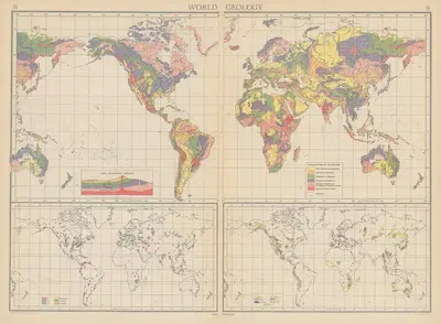 World Geology by John George Bartholomew, 1942 — digital art print download