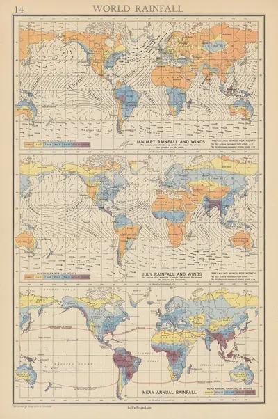 World Rainfall by John George Bartholomew, 1942 — digital art print download