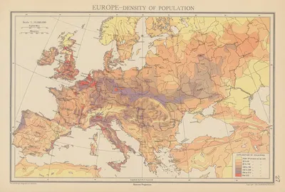 Europe, Density of Population by John George Bartholomew, 1942 — digital art print download