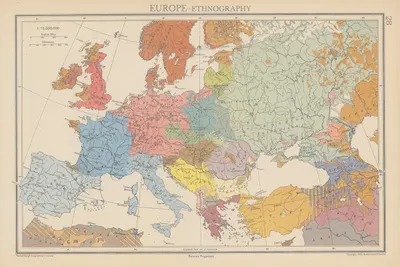 Europe, Ethnography by John George Bartholomew, 1942 — digital art print download