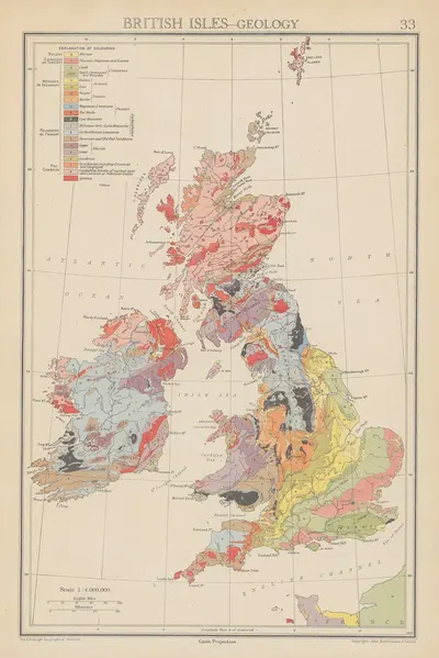 British Isles, Geology by John George Bartholomew, 1942 — digital art print download