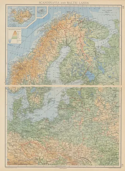 Scandinavia and Baltic Lands by John George Bartholomew, 1942 — digital art print download
