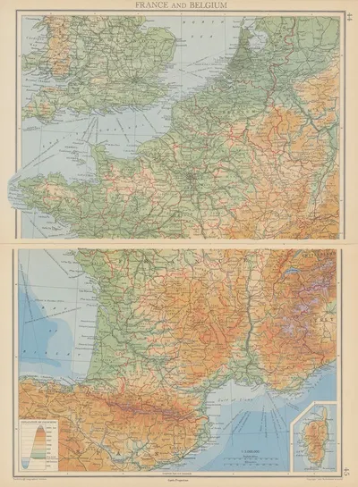 France and Belgium by John George Bartholomew, 1942 — digital art print download