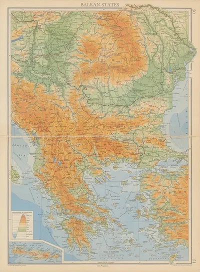 Balkan States by John George Bartholomew, 1942 — digital art print download