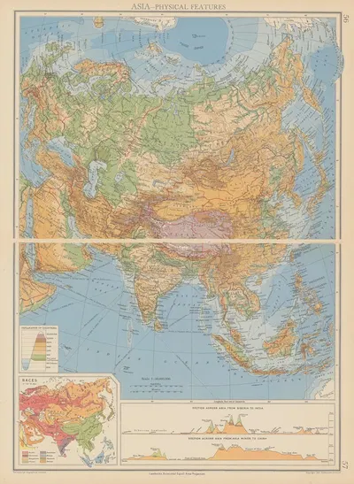 Asia – Physical Features by John George Bartholomew, 1942 — digital art print download