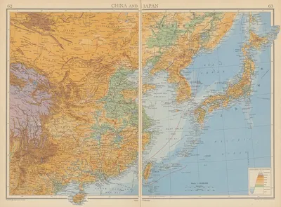 China and Japan by John George Bartholomew, 1942 — digital art print download