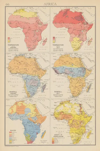 Africa Temperature, Rainfall by John George Bartholomew, 1942 — digital art print download
