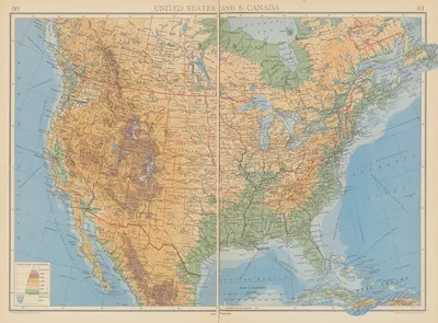 United States and S. Canada by John George Bartholomew, 1942 — digital art print download