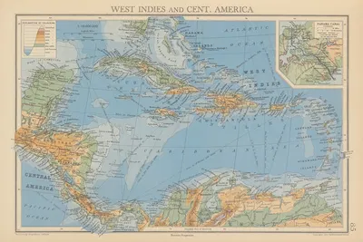 West Indies and Central America by John George Bartholomew, 1942 — digital art print download