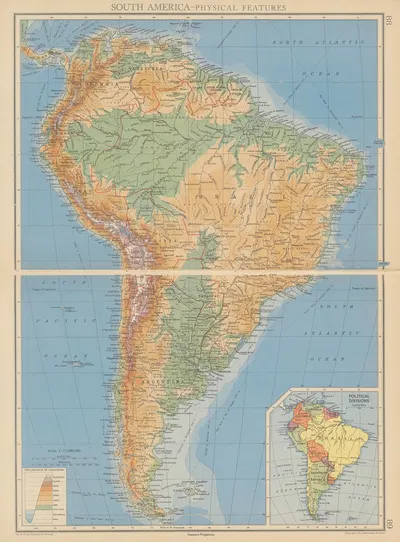 South America – Physical Features by John George Bartholomew, 1942 — digital art print download
