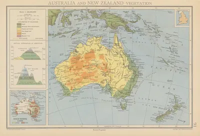 Australia and New Zealand, Vegetation by John George Bartholomew, 1942 — digital art print download