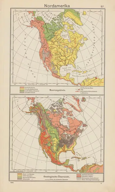Nordamerika; Meeresgebiete. — Geologische Übersicht by Carl Diercke, 1930 — digital art print download
