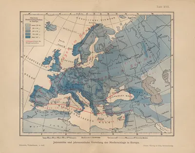 Jahreshöhe‎ ‎und‎ ‎jahreszeitliche‎ ‎Verteilung‎ ‎des‎ ‎Niederschlags‎ ‎in‎ ‎Europa. by Richard Börnstein, 1906 — digital…