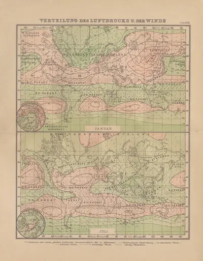 Isobaren‎ ‎und‎ ‎Winde‎ ‎im‎ ‎Januar‎ ‎und‎ ‎im‎ ‎Juli by Richard Börnstein, 1906 — digital art print download