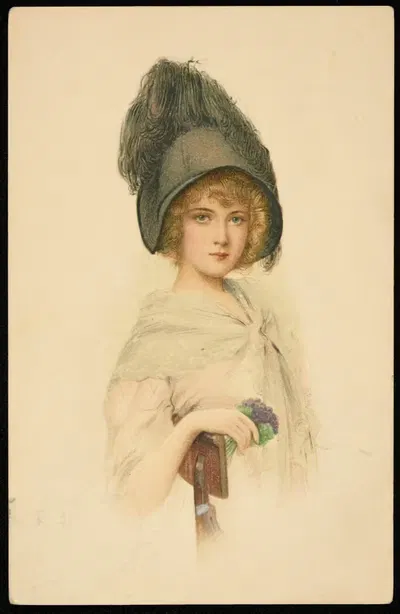 Блондинка в шляпе с букетом цветов by М. М. Вьен, 1906-1914 — digital art print download